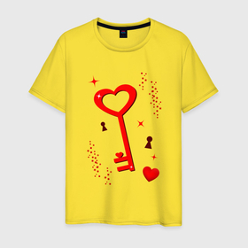 Мужская футболка хлопок с принтом Ключ от сердца в Тюмени, 100% хлопок | прямой крой, круглый вырез горловины, длина до линии бедер, слегка спущенное плечо. | 
