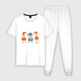 Мужская пижама хлопок с принтом Три гнома в Кировске, 100% хлопок | брюки и футболка прямого кроя, без карманов, на брюках мягкая резинка на поясе и по низу штанин
 | 