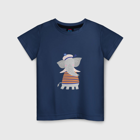 Детская футболка хлопок с принтом Слоник моряк в Петрозаводске, 100% хлопок | круглый вырез горловины, полуприлегающий силуэт, длина до линии бедер | 