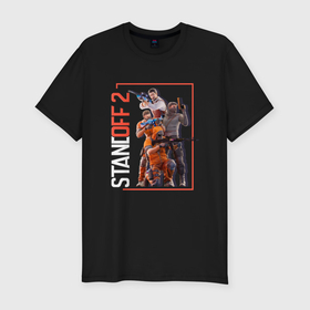Мужская футболка хлопок Slim с принтом Shooting   Standoff 2 в Белгороде, 92% хлопок, 8% лайкра | приталенный силуэт, круглый вырез ворота, длина до линии бедра, короткий рукав | 