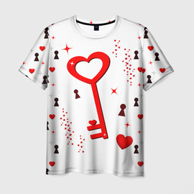 Мужская футболка 3D с принтом Сердечный ключик в Ухте, 100% полиэфир | прямой крой, круглый вырез горловины, длина до линии бедер | 