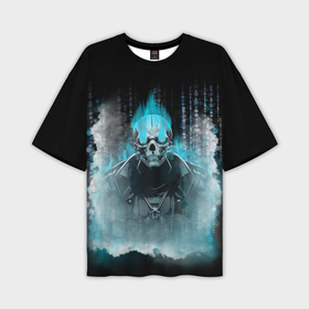 Мужская футболка oversize 3D с принтом Синий скелет в дыму в Белгороде,  |  | Тематика изображения на принте: 