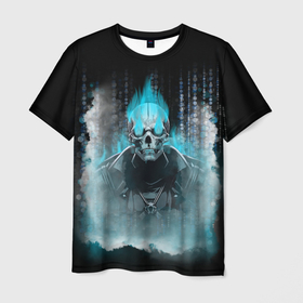 Мужская футболка 3D с принтом Синий скелет в дыму в Белгороде, 100% полиэфир | прямой крой, круглый вырез горловины, длина до линии бедер | Тематика изображения на принте: 