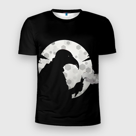 Мужская футболка 3D Slim с принтом Чумной доктор и белая луна в Петрозаводске, 100% полиэстер с улучшенными характеристиками | приталенный силуэт, круглая горловина, широкие плечи, сужается к линии бедра | 