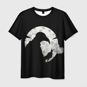 Мужская футболка 3D с принтом Чумной доктор и белая луна в Санкт-Петербурге, 100% полиэфир | прямой крой, круглый вырез горловины, длина до линии бедер | 