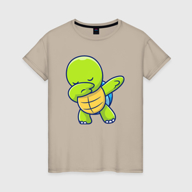 Женская футболка хлопок с принтом Dab черепаха , 100% хлопок | прямой крой, круглый вырез горловины, длина до линии бедер, слегка спущенное плечо | 
