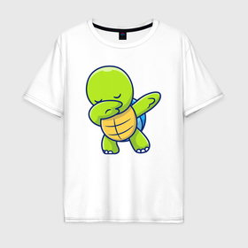 Мужская футболка хлопок Oversize с принтом Dab черепаха в Екатеринбурге, 100% хлопок | свободный крой, круглый ворот, “спинка” длиннее передней части | 