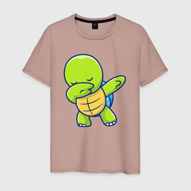 Мужская футболка хлопок с принтом Dab черепаха в Новосибирске, 100% хлопок | прямой крой, круглый вырез горловины, длина до линии бедер, слегка спущенное плечо. | 