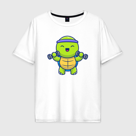 Мужская футболка хлопок Oversize с принтом Спортивная черепашка в Курске, 100% хлопок | свободный крой, круглый ворот, “спинка” длиннее передней части | 