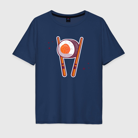 Мужская футболка хлопок Oversize с принтом Палочки и ролл в Новосибирске, 100% хлопок | свободный крой, круглый ворот, “спинка” длиннее передней части | Тематика изображения на принте: 
