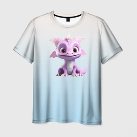 Мужская футболка 3D с принтом Сиреневый  дракон , 100% полиэфир | прямой крой, круглый вырез горловины, длина до линии бедер | 