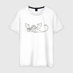 Мужская футболка хлопок с принтом Символ года дракон с подарком в Курске, 100% хлопок | прямой крой, круглый вырез горловины, длина до линии бедер, слегка спущенное плечо. | 