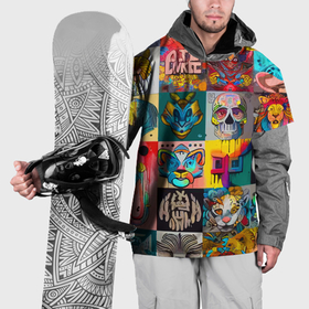 Накидка на куртку 3D с принтом Всякая всячина   пэчворк в Тюмени, 100% полиэстер |  | Тематика изображения на принте: 