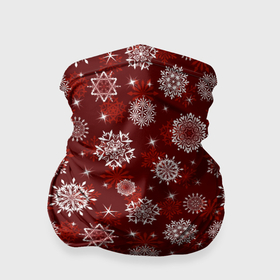 Бандана-труба 3D с принтом Snowflakes on a red background в Тюмени, 100% полиэстер, ткань с особыми свойствами — Activecool | плотность 150‒180 г/м2; хорошо тянется, но сохраняет форму | Тематика изображения на принте: 