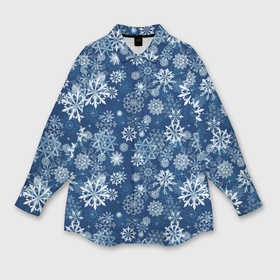 Мужская рубашка oversize 3D с принтом Snowflakes on a blue background в Курске,  |  | Тематика изображения на принте: 