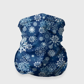 Бандана-труба 3D с принтом Snowflakes on a blue background в Тюмени, 100% полиэстер, ткань с особыми свойствами — Activecool | плотность 150‒180 г/м2; хорошо тянется, но сохраняет форму | Тематика изображения на принте: 