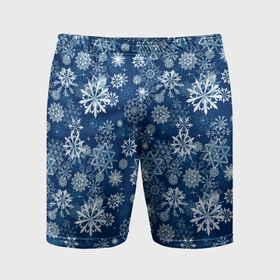 Мужские шорты спортивные с принтом Snowflakes on a blue background в Тюмени,  |  | Тематика изображения на принте: 