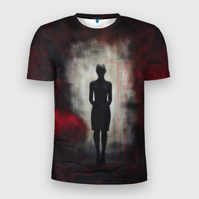 Мужская футболка 3D Slim с принтом Одинокая девушка в тени в Санкт-Петербурге, 100% полиэстер с улучшенными характеристиками | приталенный силуэт, круглая горловина, широкие плечи, сужается к линии бедра | 