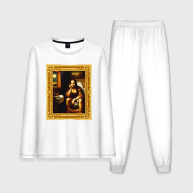 Мужская пижама с лонгсливом хлопок с принтом Нейросеть   Мона Лиза в туалете картина прикол в Петрозаводске,  |  | 