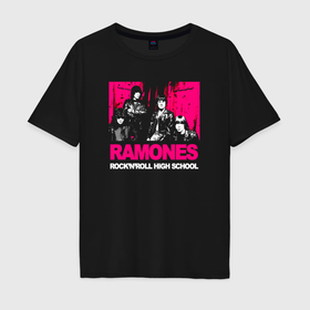 Мужская футболка хлопок Oversize с принтом Ramones rocknroll high school в Белгороде, 100% хлопок | свободный крой, круглый ворот, “спинка” длиннее передней части | 
