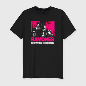 Мужская футболка хлопок Slim с принтом Ramones rocknroll high school в Петрозаводске, 92% хлопок, 8% лайкра | приталенный силуэт, круглый вырез ворота, длина до линии бедра, короткий рукав | 