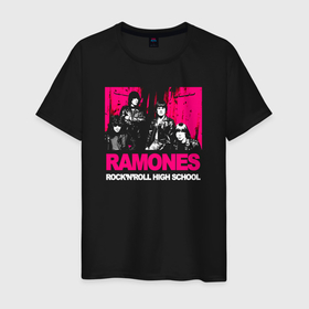 Мужская футболка хлопок с принтом Ramones rocknroll high school в Екатеринбурге, 100% хлопок | прямой крой, круглый вырез горловины, длина до линии бедер, слегка спущенное плечо. | 