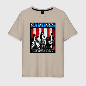 Мужская футболка хлопок Oversize с принтом Ramones hey ho lets go в Курске, 100% хлопок | свободный крой, круглый ворот, “спинка” длиннее передней части | 