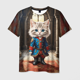 Мужская футболка 3D с принтом Кот в сапогах и кафтане в Екатеринбурге, 100% полиэфир | прямой крой, круглый вырез горловины, длина до линии бедер | 