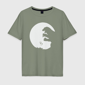 Мужская футболка хлопок Oversize с принтом Moon godzilla в Курске, 100% хлопок | свободный крой, круглый ворот, “спинка” длиннее передней части | 