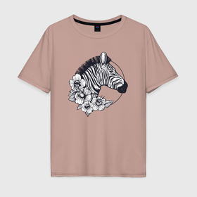 Мужская футболка хлопок Oversize с принтом Зебра и цветы в Тюмени, 100% хлопок | свободный крой, круглый ворот, “спинка” длиннее передней части | 