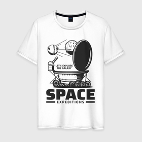 Мужская футболка хлопок с принтом Космическая экспедиция лунохода в Кировске, 100% хлопок | прямой крой, круглый вырез горловины, длина до линии бедер, слегка спущенное плечо. | Тематика изображения на принте: 