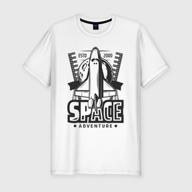 Мужская футболка хлопок Slim с принтом Космическое приключение шаттла в Екатеринбурге, 92% хлопок, 8% лайкра | приталенный силуэт, круглый вырез ворота, длина до линии бедра, короткий рукав | Тематика изображения на принте: 
