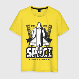 Мужская футболка хлопок с принтом Космическое приключение шаттла в Кировске, 100% хлопок | прямой крой, круглый вырез горловины, длина до линии бедер, слегка спущенное плечо. | 