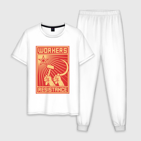 Мужская пижама хлопок с принтом Сопротивление рабочих в Тюмени, 100% хлопок | брюки и футболка прямого кроя, без карманов, на брюках мягкая резинка на поясе и по низу штанин
 | 
