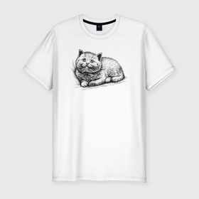 Мужская футболка хлопок Slim с принтом Котёнок отдыхает в Курске, 92% хлопок, 8% лайкра | приталенный силуэт, круглый вырез ворота, длина до линии бедра, короткий рукав | 