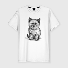 Мужская футболка хлопок Slim с принтом Сиамский котенок сидит , 92% хлопок, 8% лайкра | приталенный силуэт, круглый вырез ворота, длина до линии бедра, короткий рукав | 