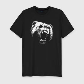 Мужская футболка хлопок Slim с принтом Медведь рычащий в Белгороде, 92% хлопок, 8% лайкра | приталенный силуэт, круглый вырез ворота, длина до линии бедра, короткий рукав | 