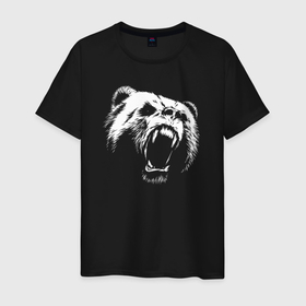 Мужская футболка хлопок с принтом Медведь рычащий в Белгороде, 100% хлопок | прямой крой, круглый вырез горловины, длина до линии бедер, слегка спущенное плечо. | 