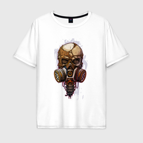 Мужская футболка хлопок Oversize с принтом Зомби череп в противогазе в Кировске, 100% хлопок | свободный крой, круглый ворот, “спинка” длиннее передней части | 