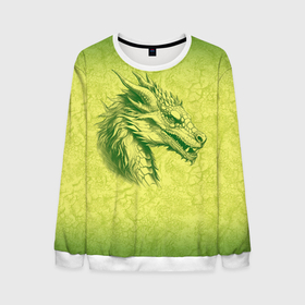 Мужской свитшот 3D с принтом Зеленый нарисованный дракон с открытой пастью в Тюмени, 100% полиэстер с мягким внутренним слоем | круглый вырез горловины, мягкая резинка на манжетах и поясе, свободная посадка по фигуре | 