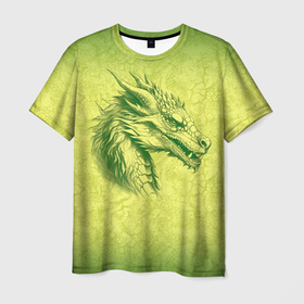 Мужская футболка 3D с принтом Зеленый нарисованный дракон с открытой пастью , 100% полиэфир | прямой крой, круглый вырез горловины, длина до линии бедер | 