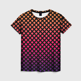 Женская футболка 3D с принтом Градиент закат под сеткой , 100% полиэфир ( синтетическое хлопкоподобное полотно) | прямой крой, круглый вырез горловины, длина до линии бедер | 