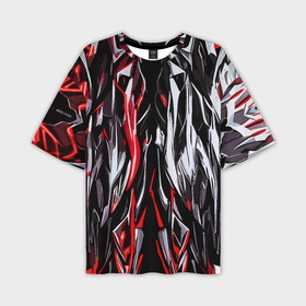 Мужская футболка oversize 3D с принтом Агрессивные линии белые и красные в Курске,  |  | 