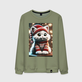Мужской свитшот хлопок с принтом Котик в новогоднем свитере в Курске, 100% хлопок |  | Тематика изображения на принте: 