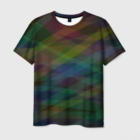 Мужская футболка 3D с принтом Разноцветные полосы на тёмном в Тюмени, 100% полиэфир | прямой крой, круглый вырез горловины, длина до линии бедер | 