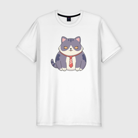 Мужская футболка хлопок Slim с принтом Важный кот с галстуком , 92% хлопок, 8% лайкра | приталенный силуэт, круглый вырез ворота, длина до линии бедра, короткий рукав | 