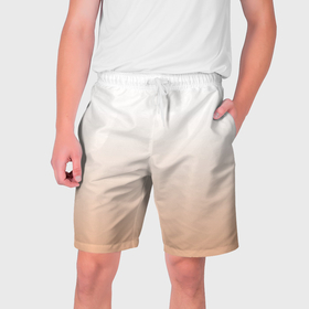 Мужские шорты 3D с принтом Персиково белый градиент в Новосибирске,  полиэстер 100% | прямой крой, два кармана без застежек по бокам. Мягкая трикотажная резинка на поясе, внутри которой широкие завязки. Длина чуть выше колен | Тематика изображения на принте: 