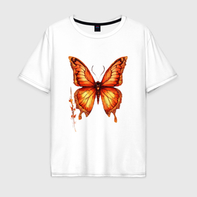 Мужская футболка хлопок Oversize с принтом Бабочка огненная в Белгороде, 100% хлопок | свободный крой, круглый ворот, “спинка” длиннее передней части | 