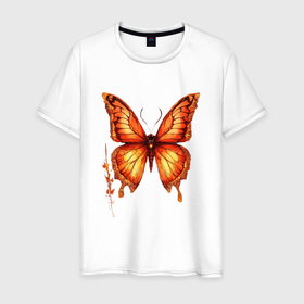 Мужская футболка хлопок с принтом Бабочка огненная , 100% хлопок | прямой крой, круглый вырез горловины, длина до линии бедер, слегка спущенное плечо. | 