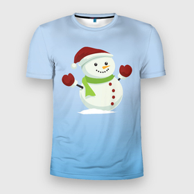 Мужская футболка 3D Slim с принтом Снеговик новогодний в Санкт-Петербурге, 100% полиэстер с улучшенными характеристиками | приталенный силуэт, круглая горловина, широкие плечи, сужается к линии бедра | 